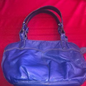 Lucky Brand exquisite Leather piercing blue shoulder bag vivid floral interior.